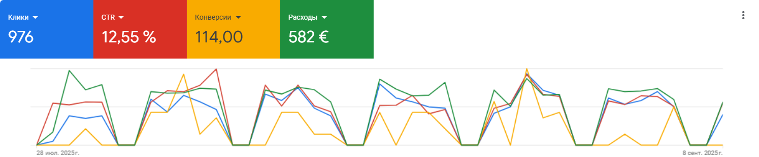 Кейс Google Ads: 114 заявок за 582 €