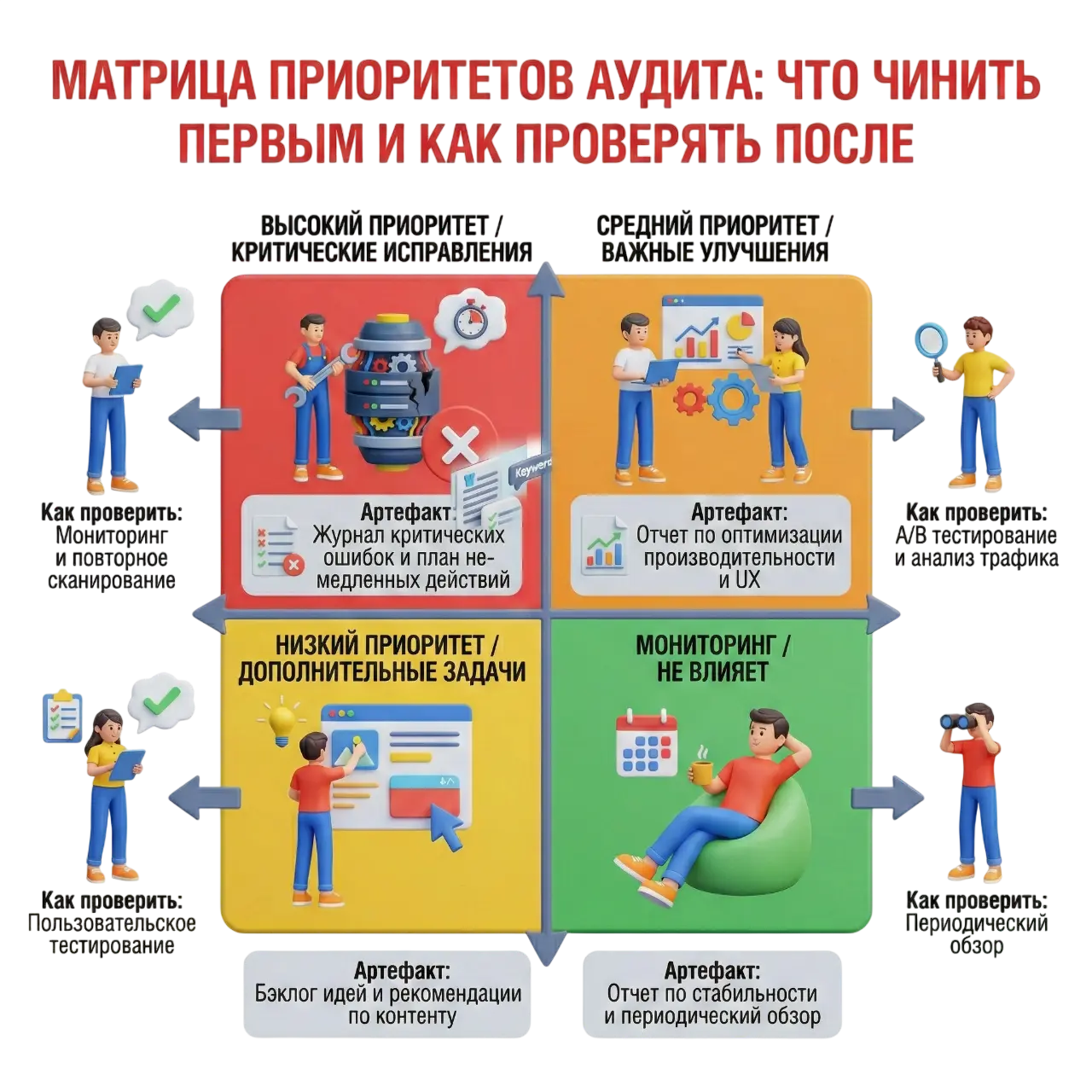 Матрица приоритетов аудита: что чинить первым и как проверять после