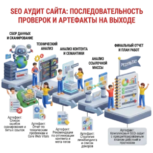 SEO аудит сайта: последовательность проверок и артефакты на выходе