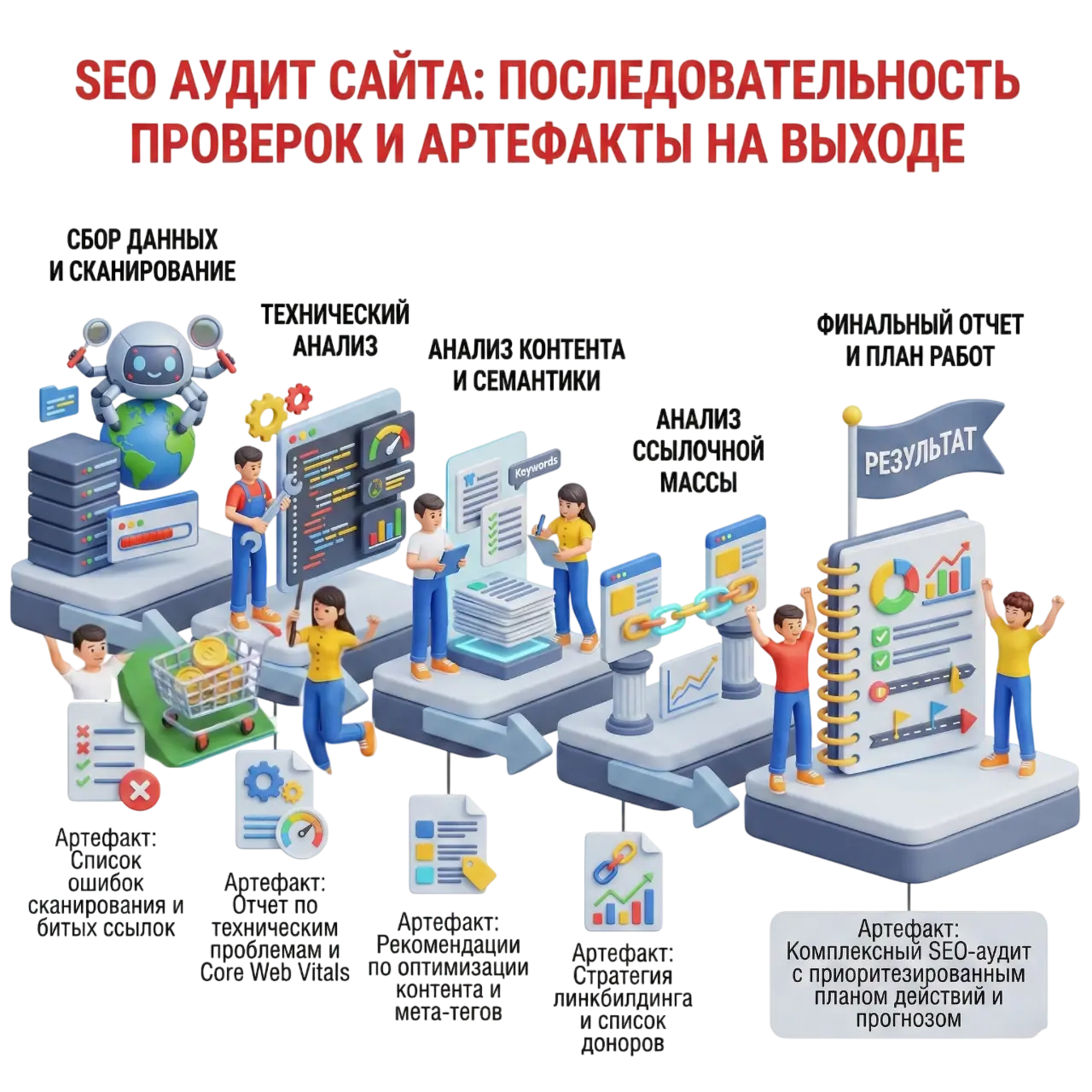 SEO аудит сайта: последовательность проверок и артефакты на выходе