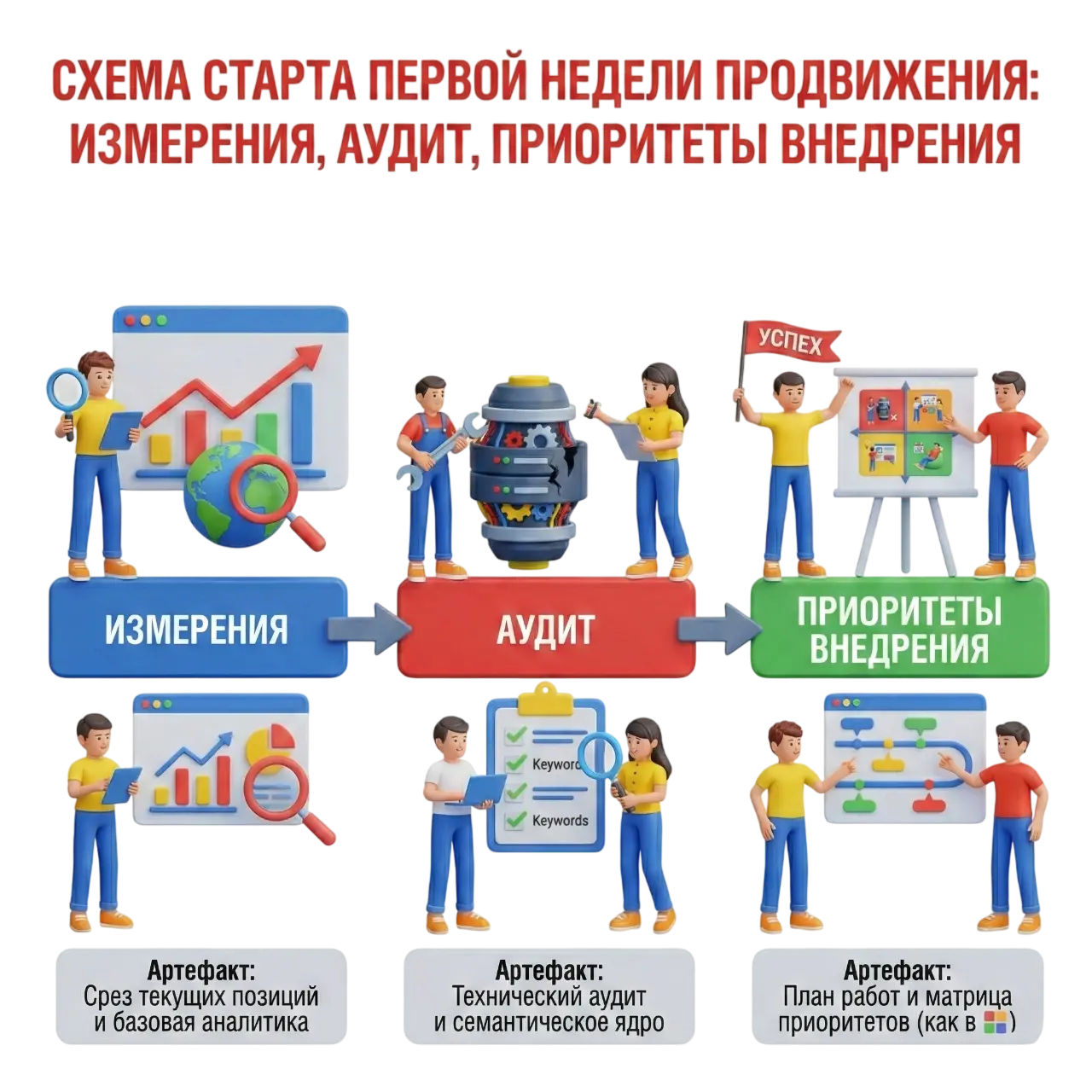 Схема старта: измерения, аудит, приоритеты внедрения